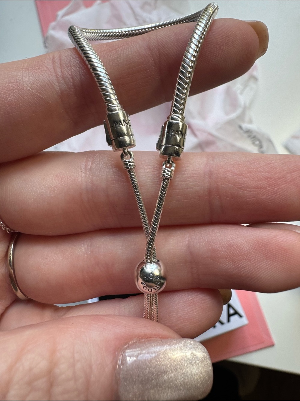 Pandora Sterling Silver adjustable Sliding Snake Chain Charm Bracelet - Picture 2 of 4